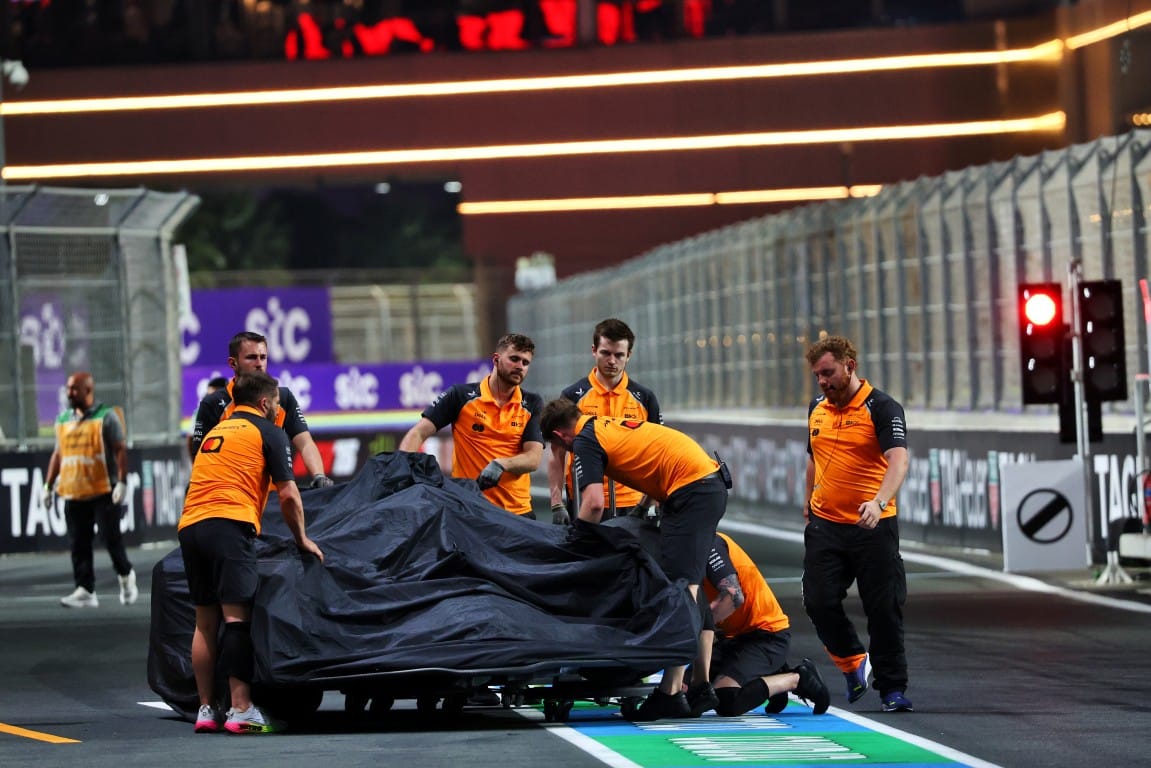 Lando Norris's crashed McLaren F1 car